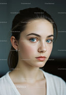 Young Woman with Blue Eyes and Smooth Skin in Fashion Portrait