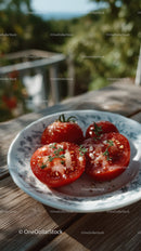 Fresh Ripe Cherry Tomatoes on a White Plate in Outdoor Setting
