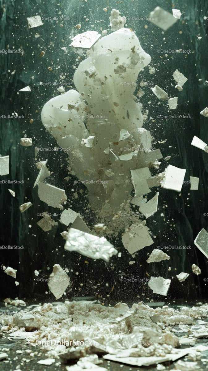 Dynamic Wall Demolition Explosion with Flying Debris and Dust
