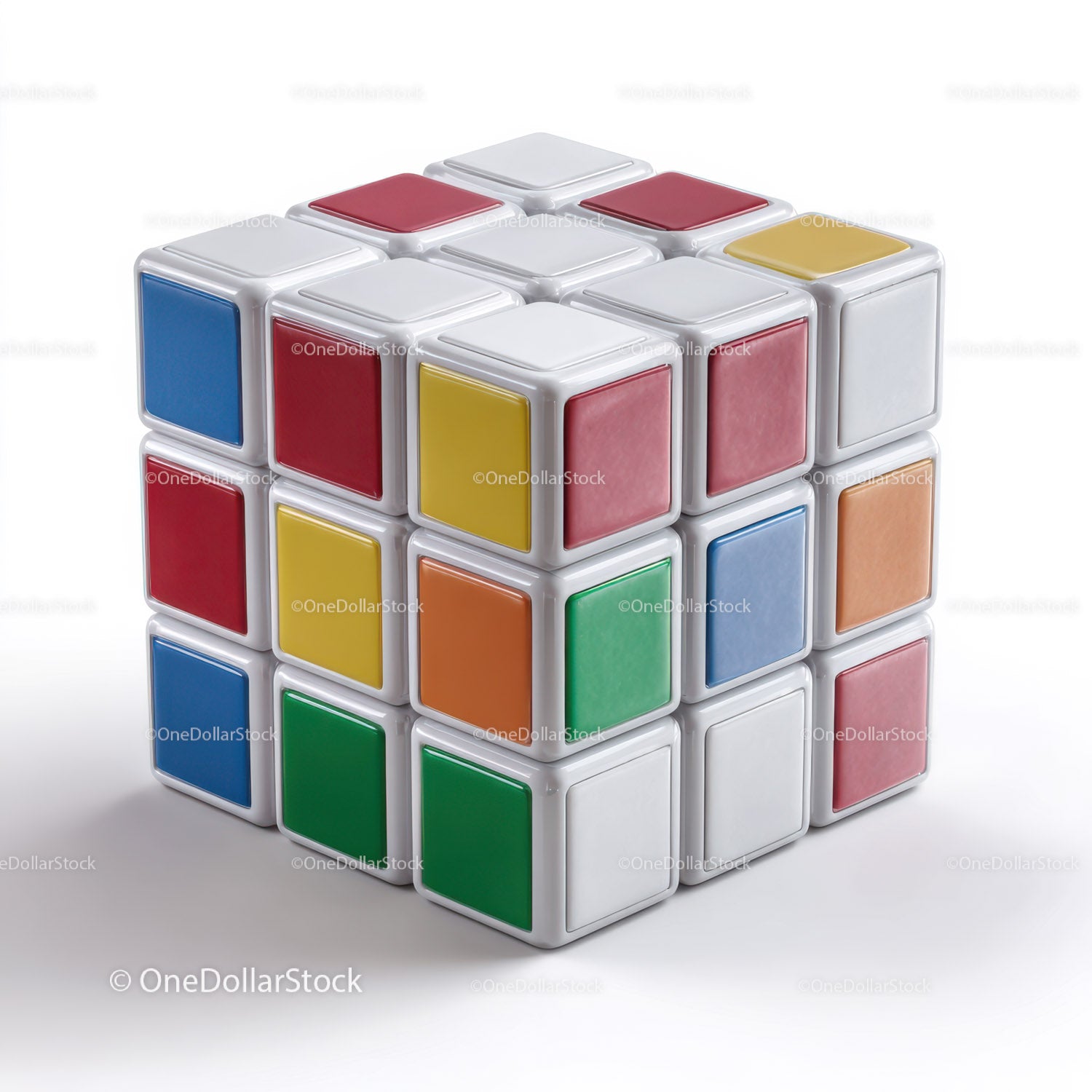 Colorful Rubik's Cube with Vibrant Red, Blue, Green, Yellow, and White Colors