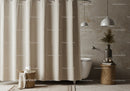 Minimalist Bathroom with Beige Curtain and Wooden Accents