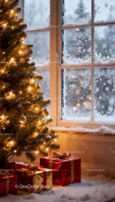 Cozy Christmas Tree and Gifts Near Snowy Window
