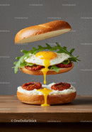 Fresh sandwich with fried egg and sun-dried tomatoes