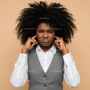 Confused Young African American Woman Covering Her Ears with Frustrated Expression