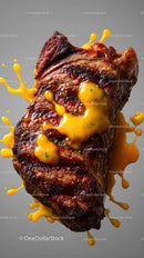 Juicy Grilled Steak with Egg Yolk and Yellow Sauce