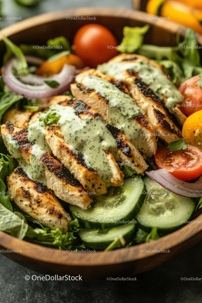 Grilled Chicken Salad with Fresh Vegetables and Herb Dressing