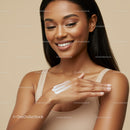 Beautiful Woman Applying Body Lotion with Skincare Smile
