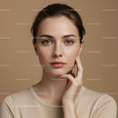 Portrait of a Young Woman with Blue Eyes and Natural Makeup