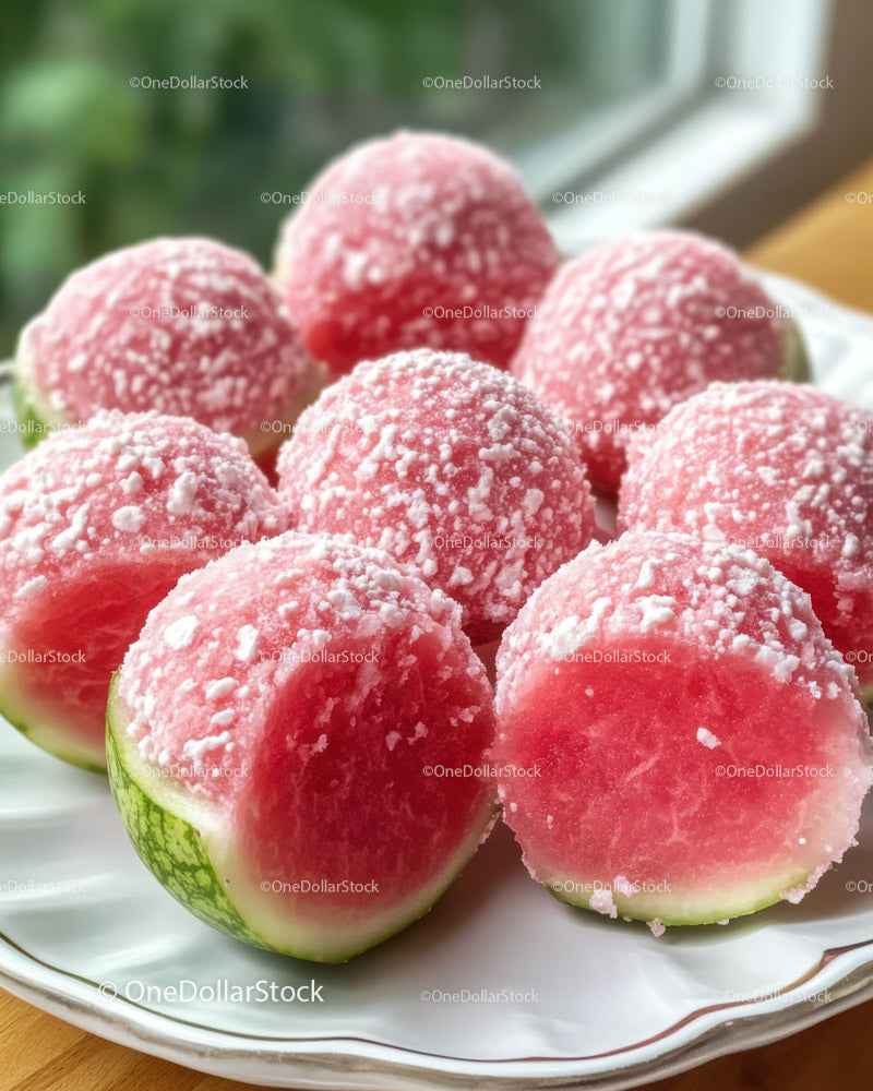 Fresh Sliced Watermelons with Pink Flesh and Green Rind