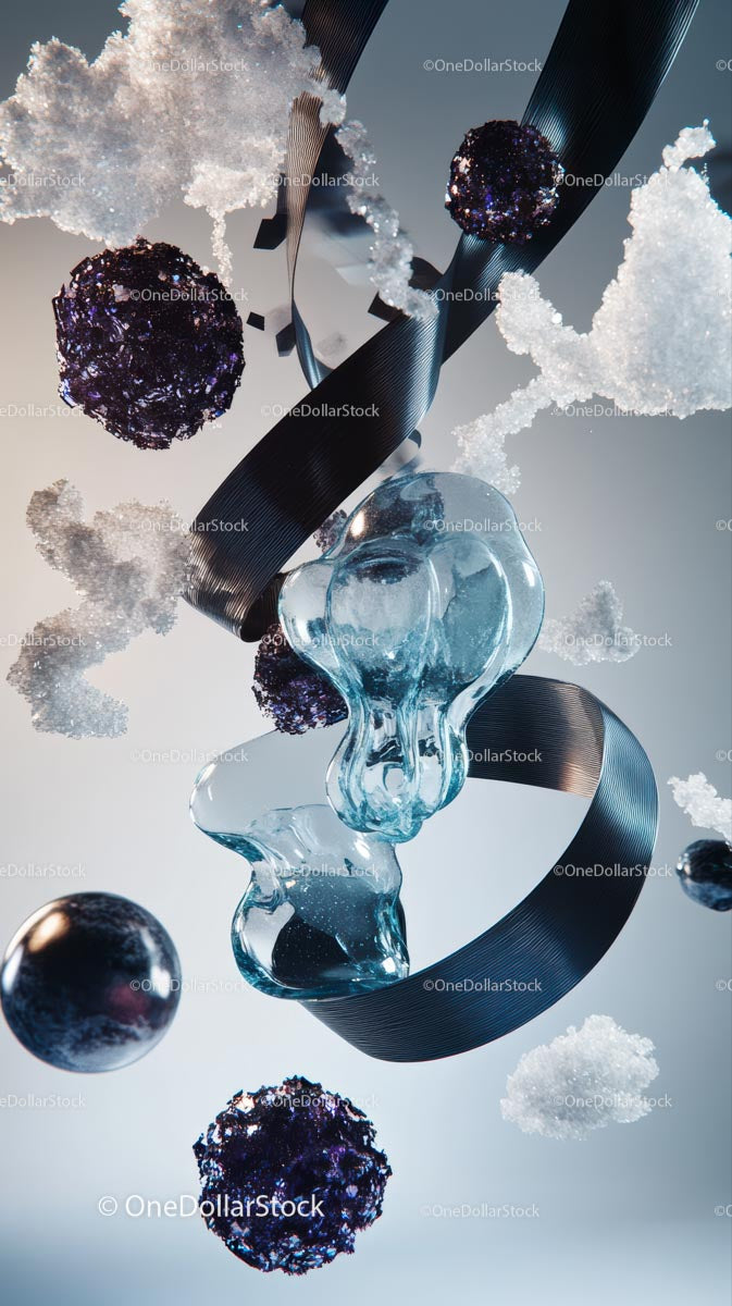 Abstract Glass Skull Sculpture with Purple Spheres and Cloud Elements