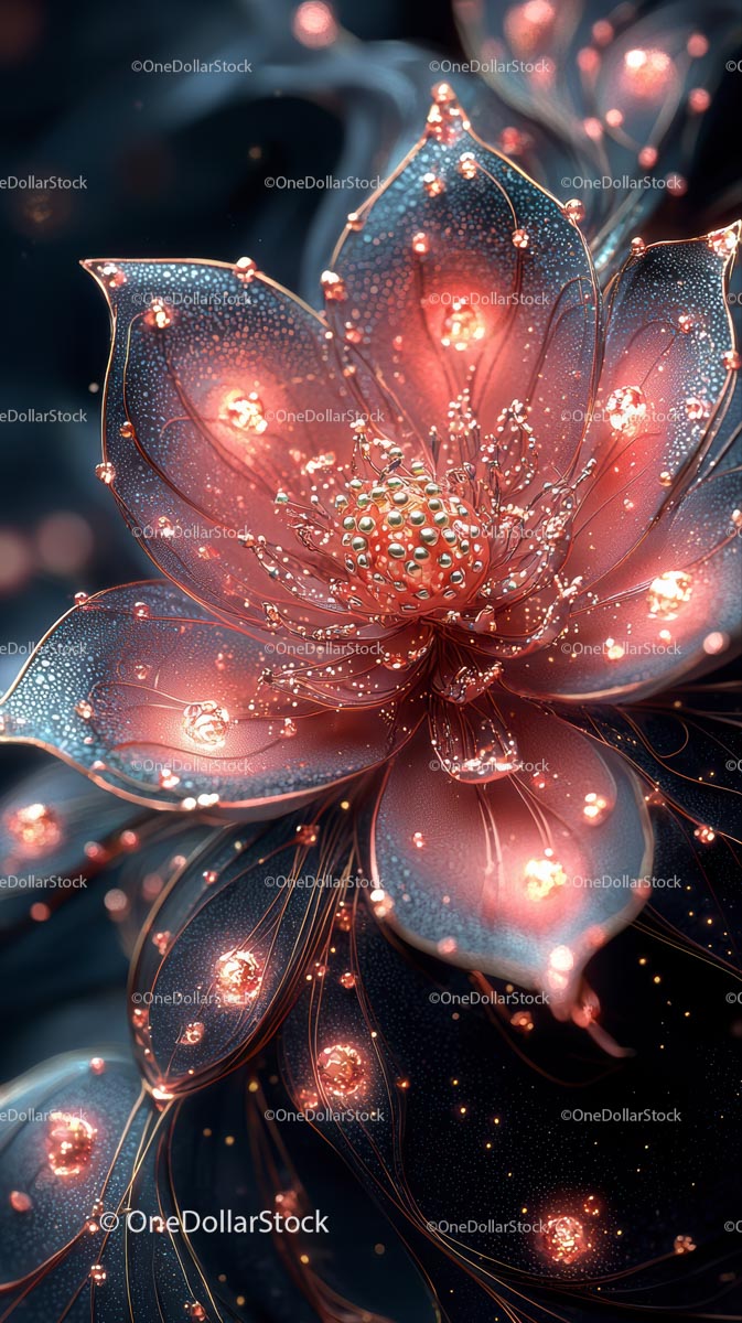 Futuristic Glowing Flower with Sparkling Light and Digital Art
