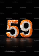 Creative sushi rolls shaped as number fifty nine