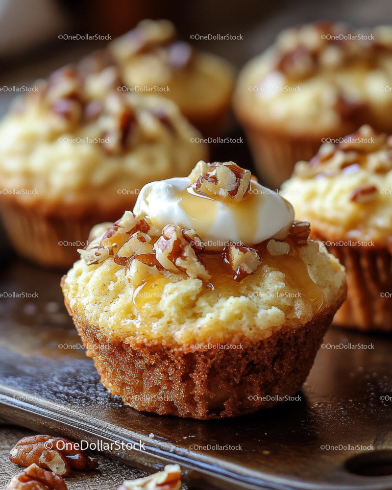 Caramel Nut Muffin with Whipped Cream and Caramel Drizzle