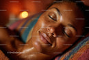 Close-up of a Woman's Serene Face with Soft Lighting and Beautiful Skin