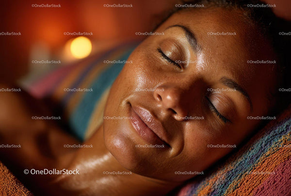 Close-up of a Woman's Serene Face with Soft Lighting and Beautiful Skin