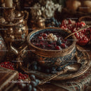 Vintage Silver Bowl of Mixed Berries and Pomegranate Seeds