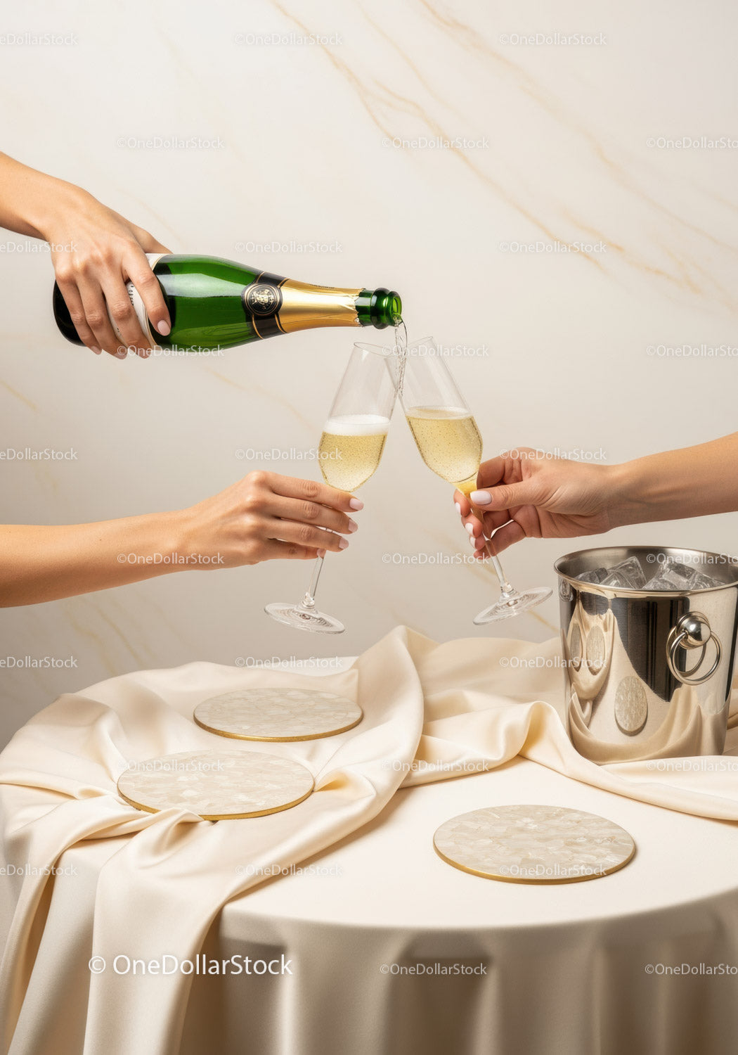 Champagne Toast in Elegant Celebration Scene with Clinking Glasses