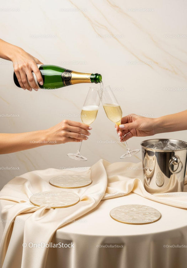Champagne Toast in Elegant Celebration Scene with Clinking Glasses