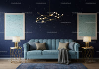 Elegant Living Room with Starry Wall and Blue Sofa