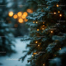 Frosted Pine Branches with Warm Christmas Lights