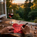 Handwriting Love Note with Glass of Red Wine at Sunset