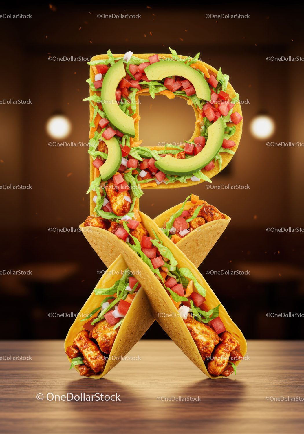 Kreatywna litera P zrobiona ze świeżych meksykańskich tacos