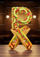 Creative Letter P Made from Fresh Mexican Tacos