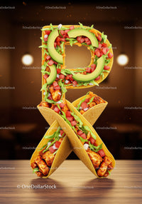 Creative Letter P Made from Fresh Mexican Tacos