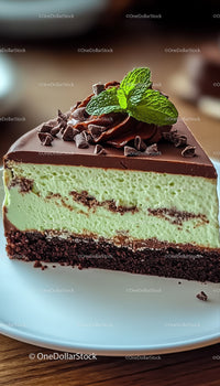 Creamy Mint and Chocolate Layered Cheesecake with Chocolate Flakes