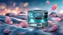 Elegant Glass Jar of Skincare with Pink Petals on Soft Fabric