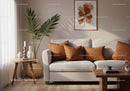 Cozy living room with beige couch and warm accents