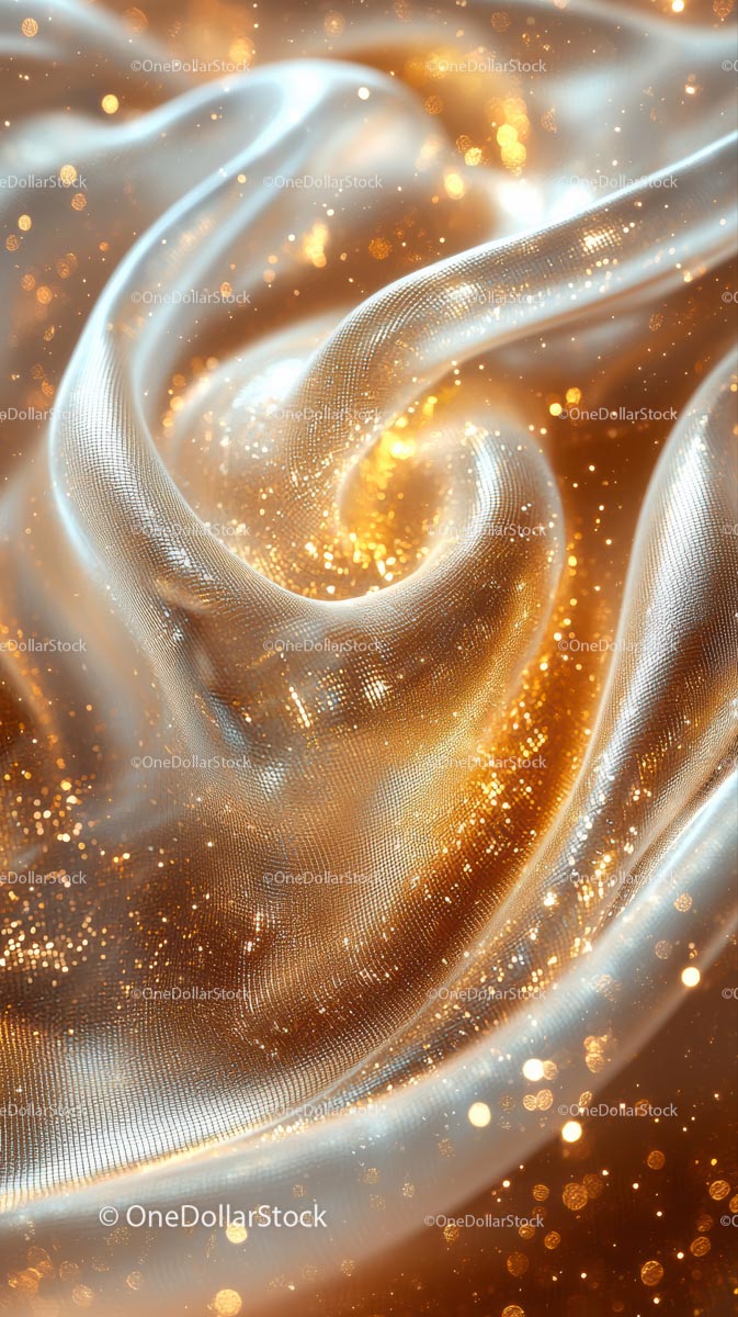 Elegant Silky Fabric with Gold Glitter and Sparkling Light