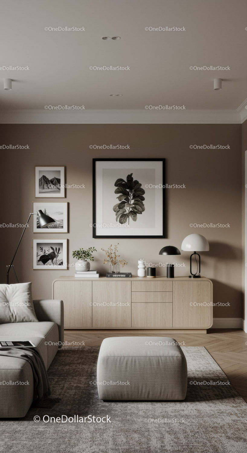 Contemporary Living Room with Neutral Tones and Artistic Decor