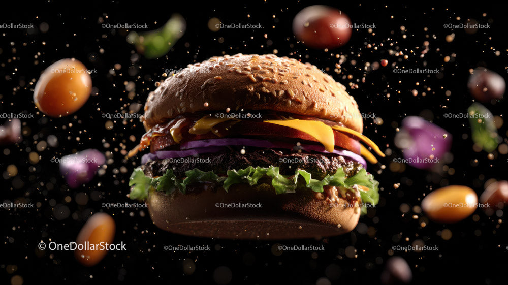 Juicy Gourmet Burger with Fresh Vegetables on Dark Background