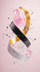 Elegant Pink Gemstone with Glitter Confetti and Gold Streamers