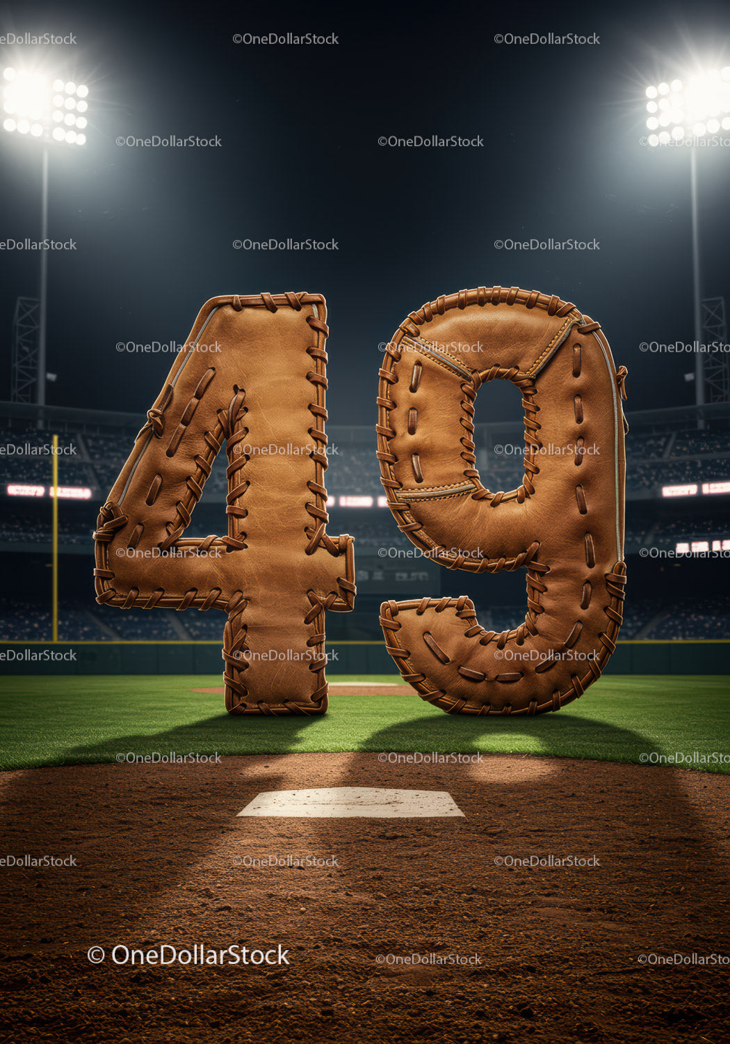 Leather Baseball Stitching Number Forty Nine on Field