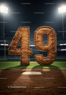 Leather Baseball Stitching Number Forty Nine on Field