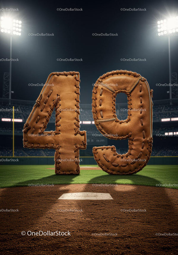 Leather Baseball Stitching Number Forty Nine on Field
