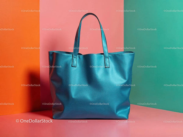 Blue Leather Tote Bag for Fashion and Daily Use JPG Mockup Image