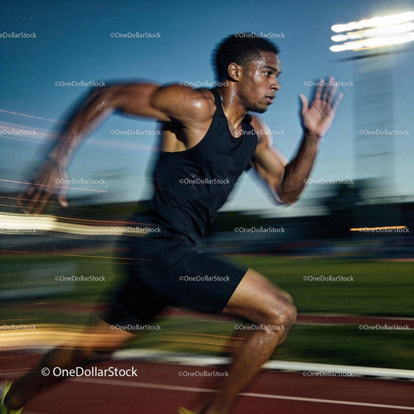 Focused athlete sprinting powerfully on outdoor track