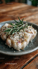 Roasted Garlic Bulbs with Fresh Herb Garnish in Rustic Setting