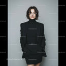 Elegant Woman in Black Blazer and Turtleneck for Professional Fashion