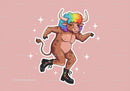 Colorful Cartoon Bull with Rainbow Hair in Funky Streetwear