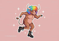 Colorful Cartoon Bull with Rainbow Hair in Funky Streetwear