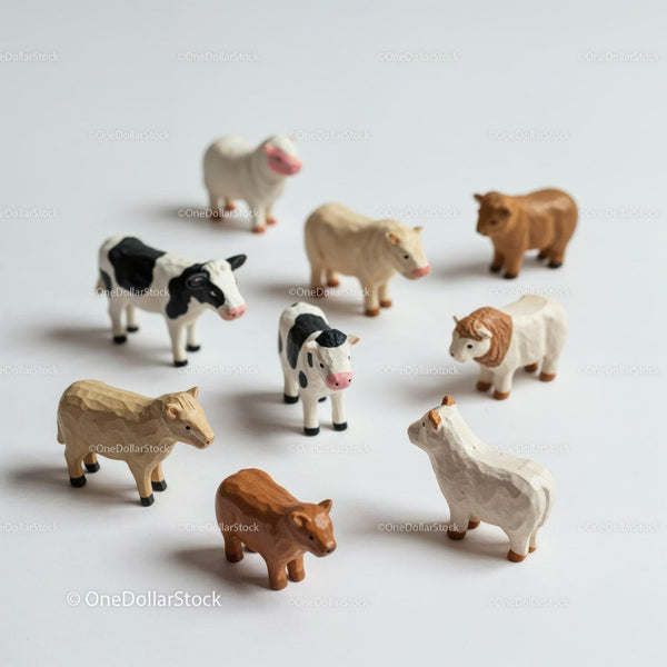 Set Of Nine Small Painted Farm Animal Figures
