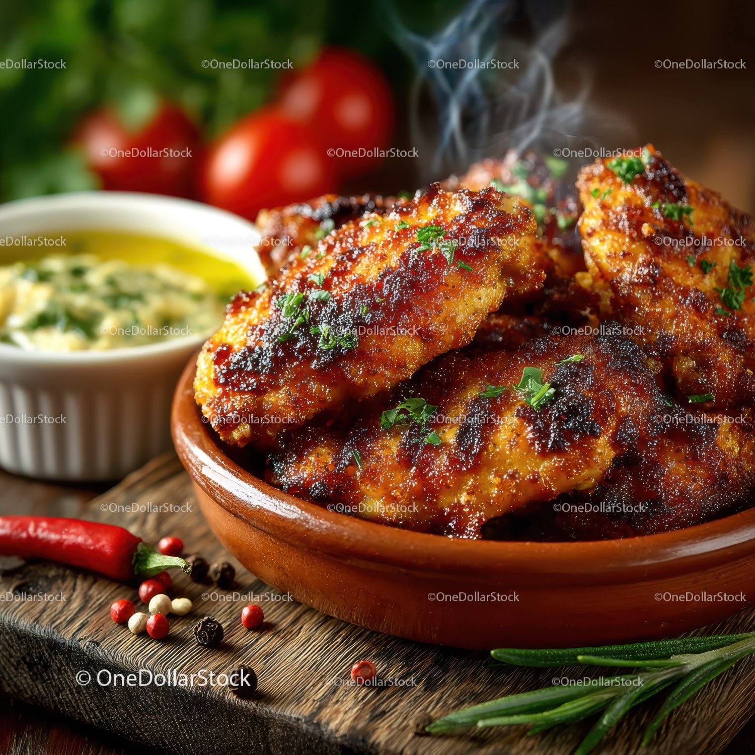 Delicious Crispy Chicken Wings with Herbs and Cherry Tomatoes
