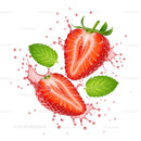 Fresh Strawberry Halves with Splash and Mint Leaves