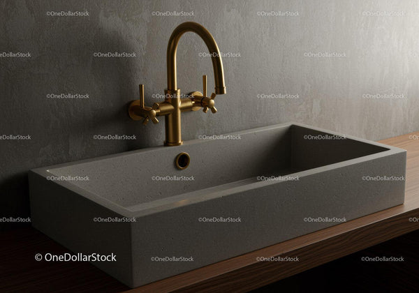 Elegant Concrete Sink with Gold Faucet in Modern Bathroom Decor