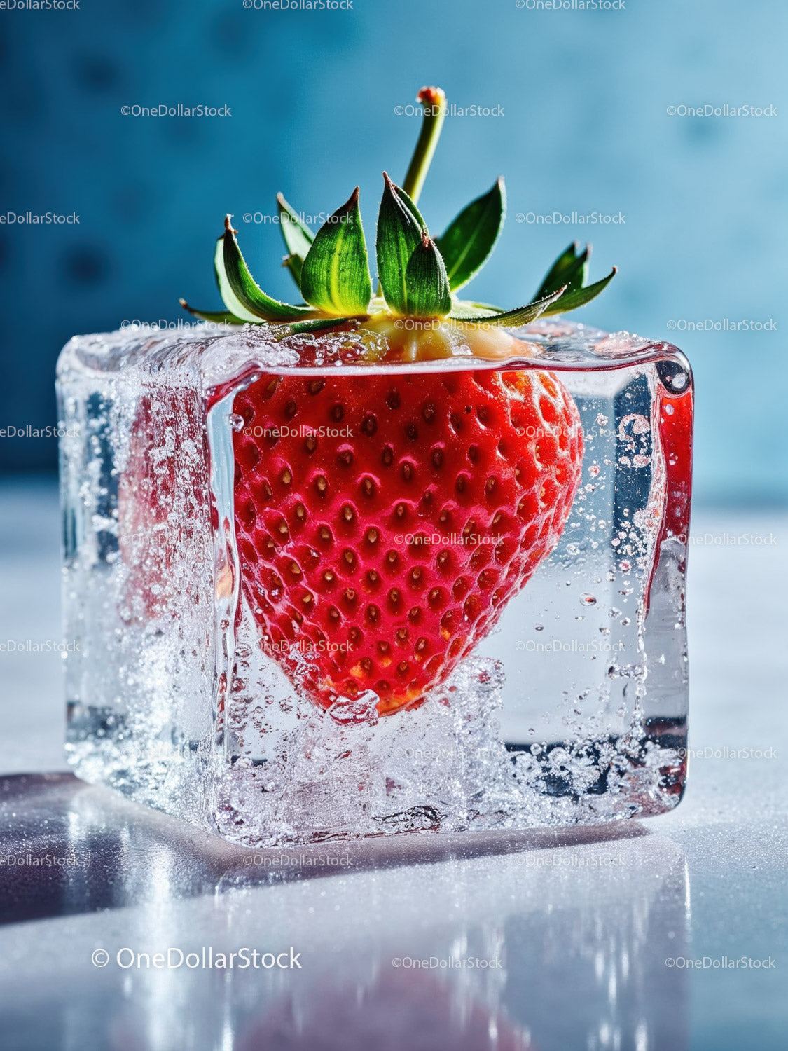 Fresh Strawberry Frozen Inside Clear Ice Cube