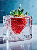 Fresh Strawberry Frozen Inside Clear Ice Cube